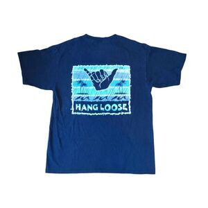 Vintage Yacht Club Hang Loose Kona Hawaii T-shirt Sz L Navy Blue Double Sided